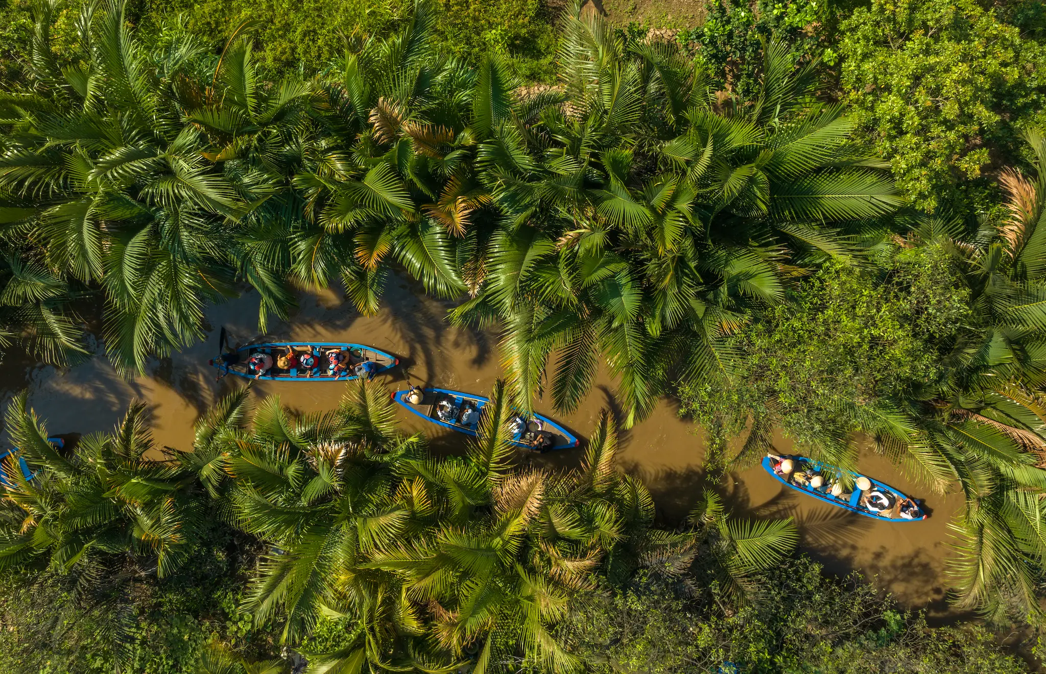 Mekong Delta boats from aerial view