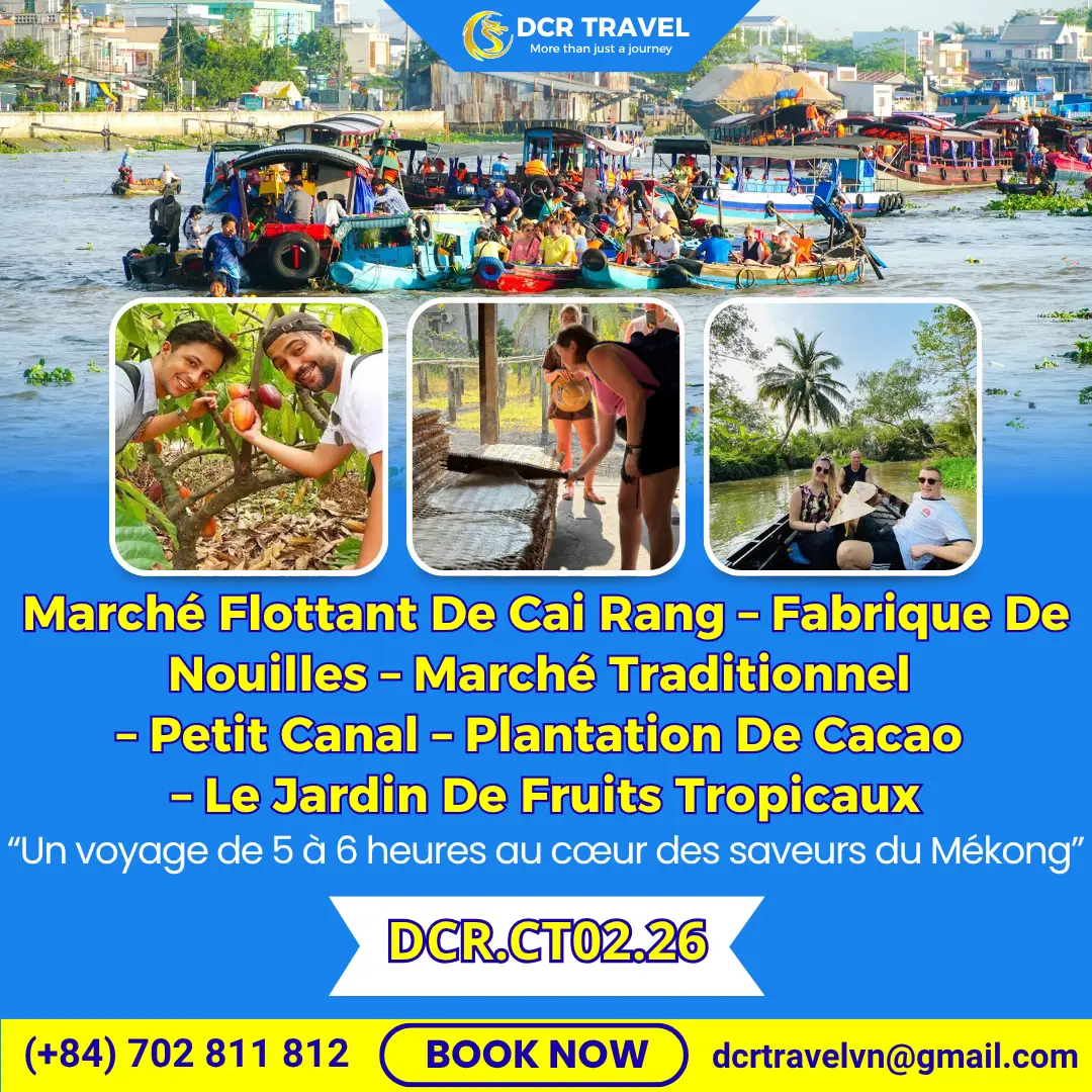 CIRCUIT DES CHARMES CACHÉS DE CAN THO: Marché flottant de Cai Rang – Fabrique de nouilles – Fermes de cacao et de fruits – Petit Canal