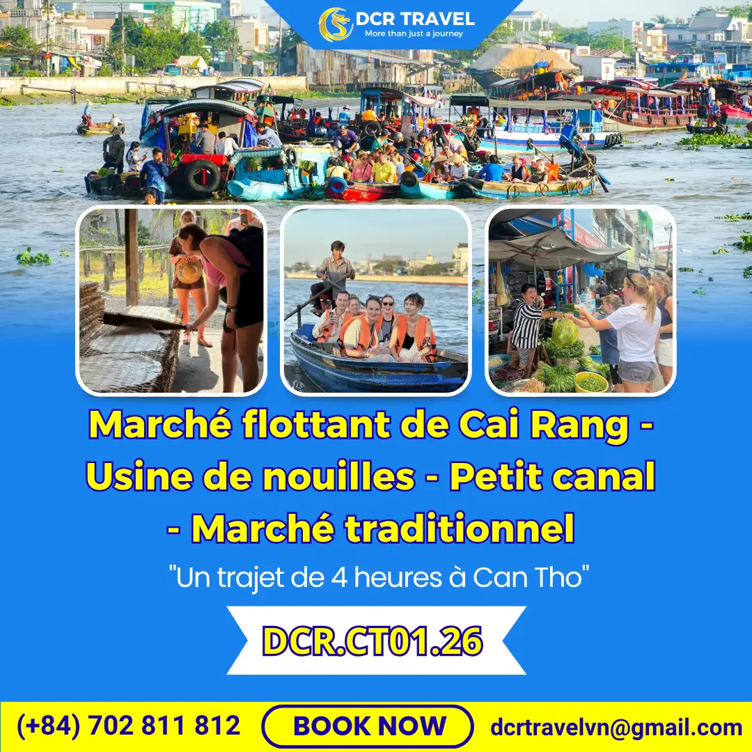 VISITE DU MARCHÉ FLOTTANT DE CAN THO: Marché flottant de Cai Rang – Usine de nouilles – Petit canal – Marché traditionnel