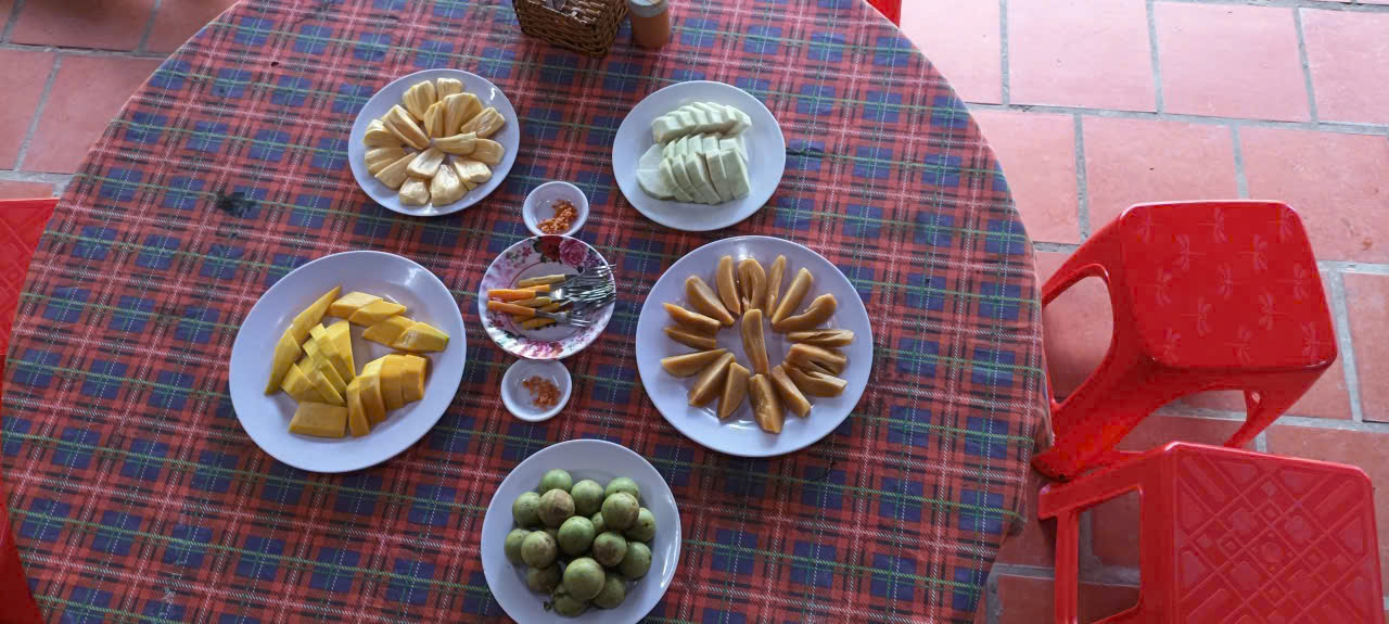 Cette image présente une variété de fruits tropicaux fraîchement coupés, typiques du delta du Mékong, joliment disposés sur une table pour le plaisir des visiteurs. L'assortiment peut comprendre mangues, goyaves, jacquiers, sapotilles et autres spécialités de saison cultivées sur les terres fertiles des environs de Can Tho. Ces fruits sont réputés pour leur douceur naturelle, leurs couleurs éclatantes et leurs saveurs riches, offrant aux voyageurs un avant-goût authentique de la région. Déguster des fruits frais est une expérience incontournable du delta du Mékong, reflétant sa réputation de « grenier à fruits » du Vietnam.